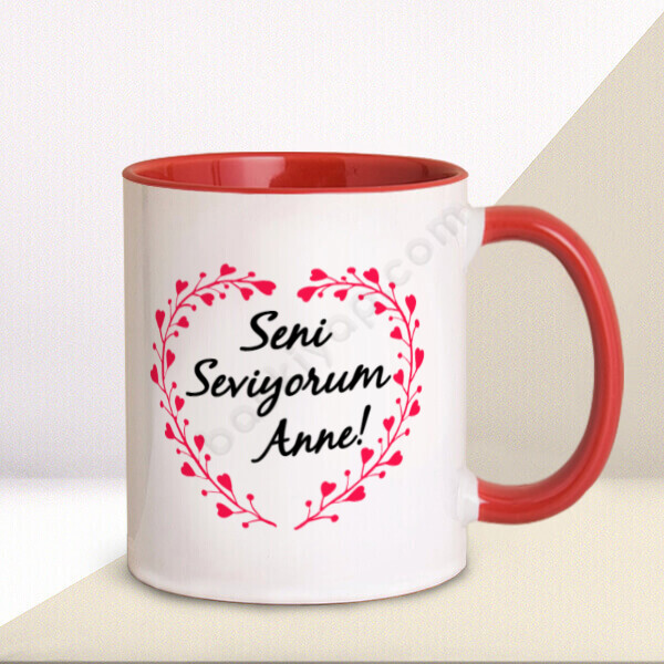 Kalpli Çerçeveli Sevgi Mesajı Kırmızı Kupa Bardak online tasarla