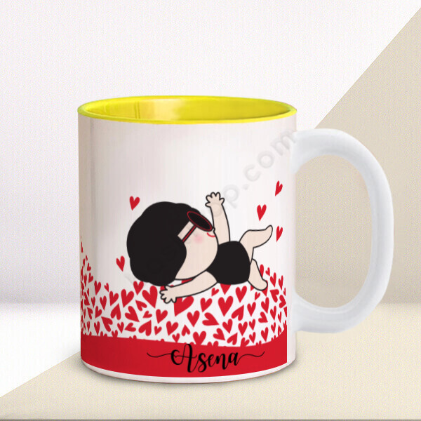 Kalpli Kız Tasarımlı Sarı Kupa online tasarla