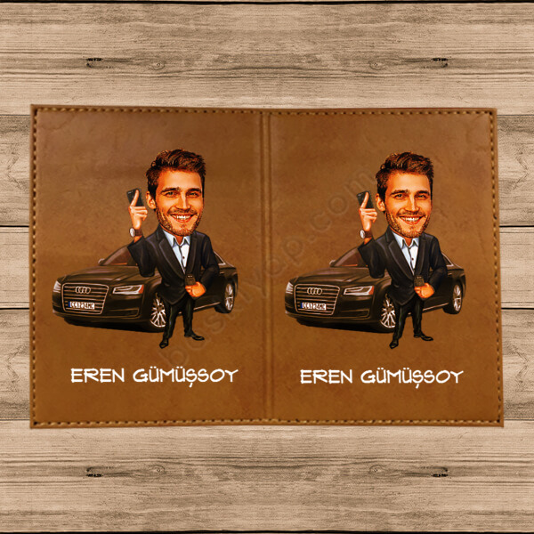 Karikatür Temalı Model 23 Termo Deri Kahverengi Ruhsat Kabı online tasarla