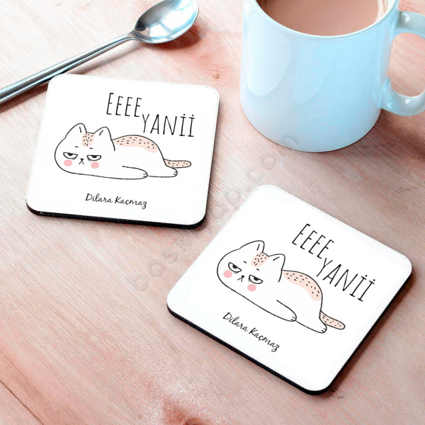 Kedi Tasarım Bardak Altlığı online tasarla