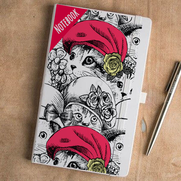 Kedi Tasarım Baskılı Beyaz Ajanda online tasarla