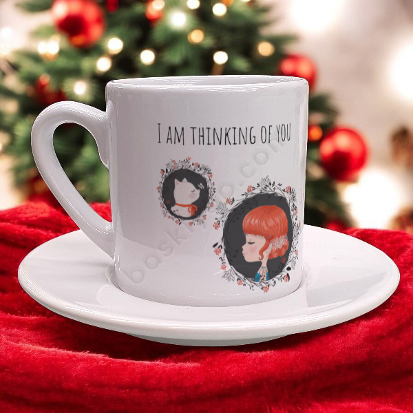 Kedi Ve Kız Tasarım Baskılı Fincan online tasarla