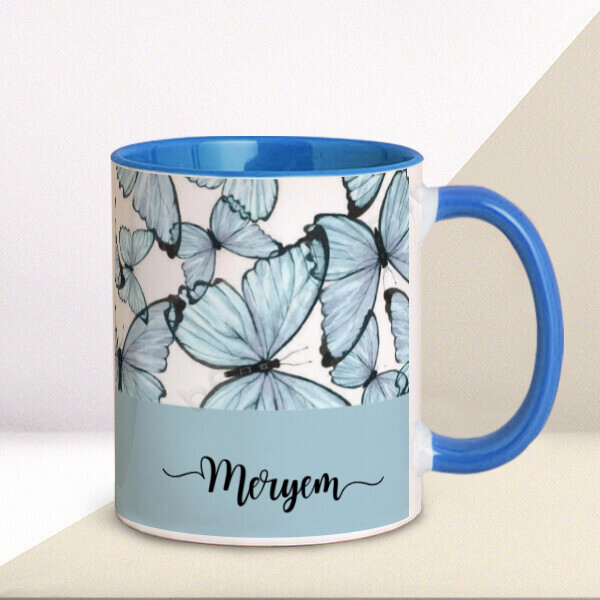 Kelebek Tasarımlı Mavi Kupa Bardak online tasarla