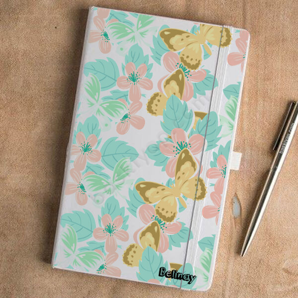 Kelebek Ve Çiçek Tasarımlı Beyaz Ajanda online tasarla