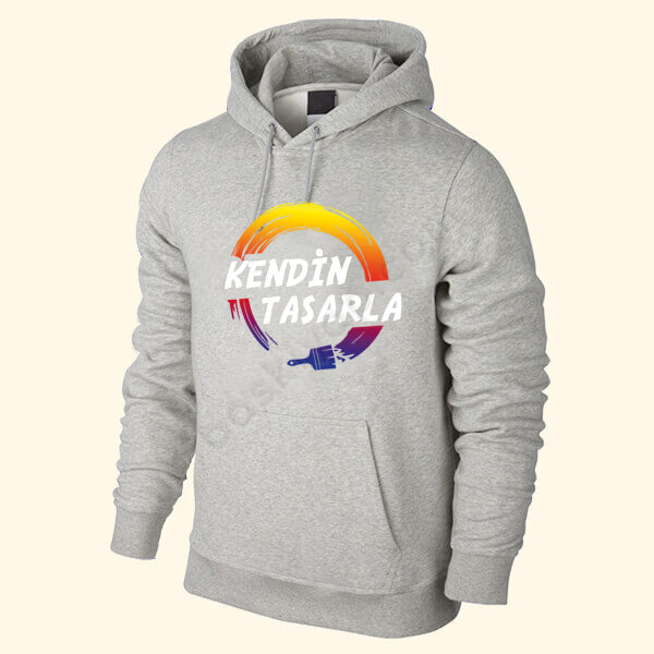 Kendin Tasarla Kişiye Özel Baskılı Kapşonlu Gri Sweatshirt online tasarla