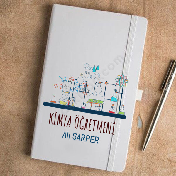 Kimya Öğretmeni Tasarımlı Beyaz Defter Ajanda online tasarla