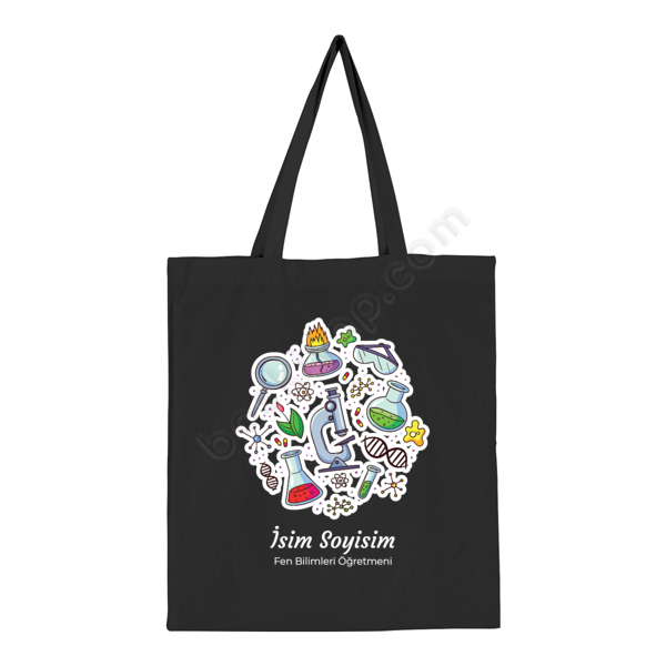 Kimya Veya Fen Öğretmenine Özel Baskılı Siyah Bez Çanta online tasarla