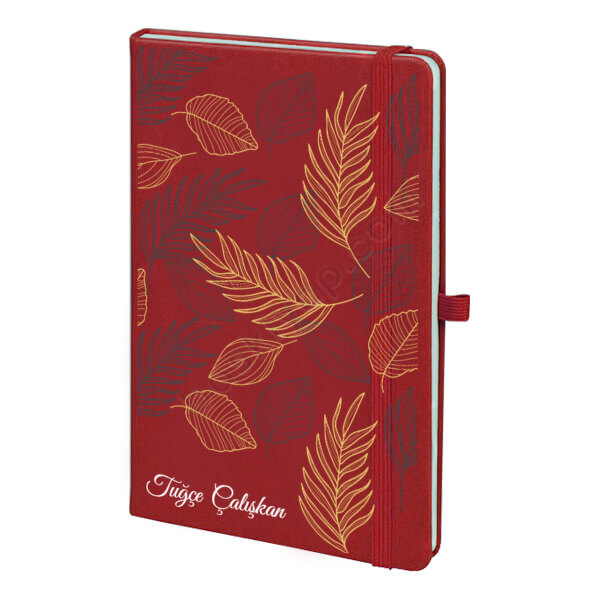 Yaprak Tasarımlı 2 Kırmızı Ajanda online tasarla