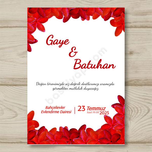 Kırmızı Çiçekli 10X15 Davetiye online tasarla