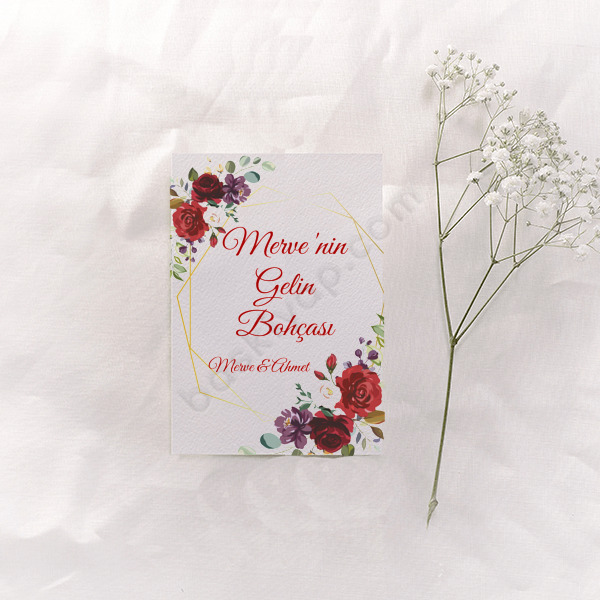 Kırmızı Gül Tasarımlı Kişiye Özel Bohça Kartı online tasarla