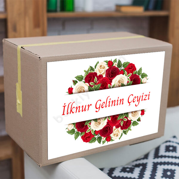 Kırmızı Güller Çeyiz Etiketi online tasarla
