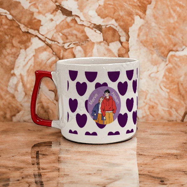 Kırmızı Kalp Tasarımlı Kırmızı Saplı Seramik Kahve Fincanı online tasarla