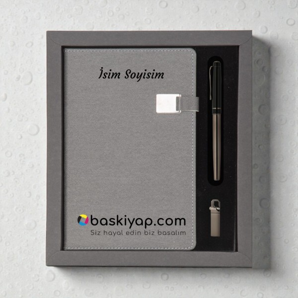 Kişiye Özel Ajanda Kalem Usb Set - Füme Kendin Tasarla | 16102 online tasarla