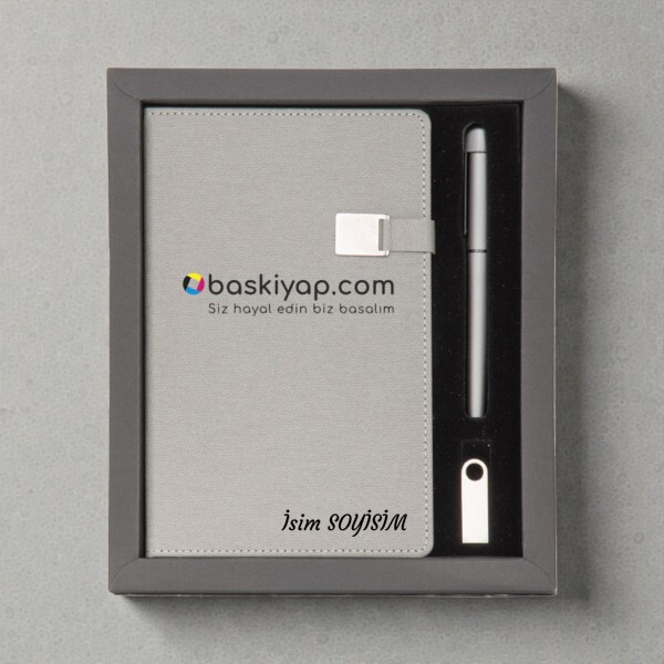 Kişiye Özel Ajanda Kalem Usb Set - Gri Kendin Tasarla | 16103 online tasarla