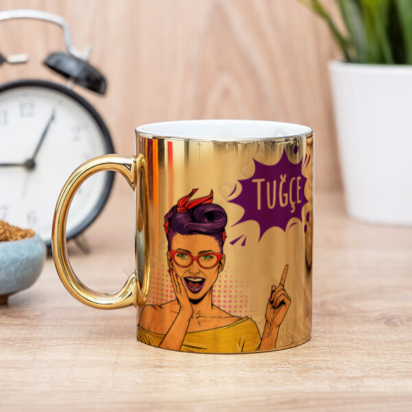 Pop Art Baskılı Kişiye Özel Gold Kupa Bardak online tasarla