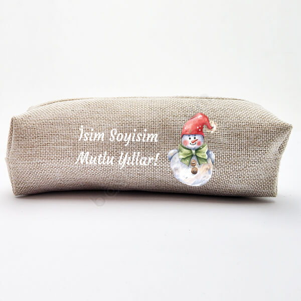 Kişiye Özel Kardan Adam Temalı Keten Kalemlik/Makyaj Çantası online tasarla