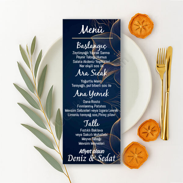 Kişiye Özel Lacivert Dikdörtgen Menü Kartı online tasarla