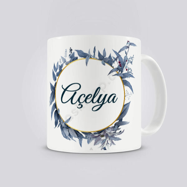 Kişiye Özel Mavi Çiçekli Kupa Bardak online tasarla