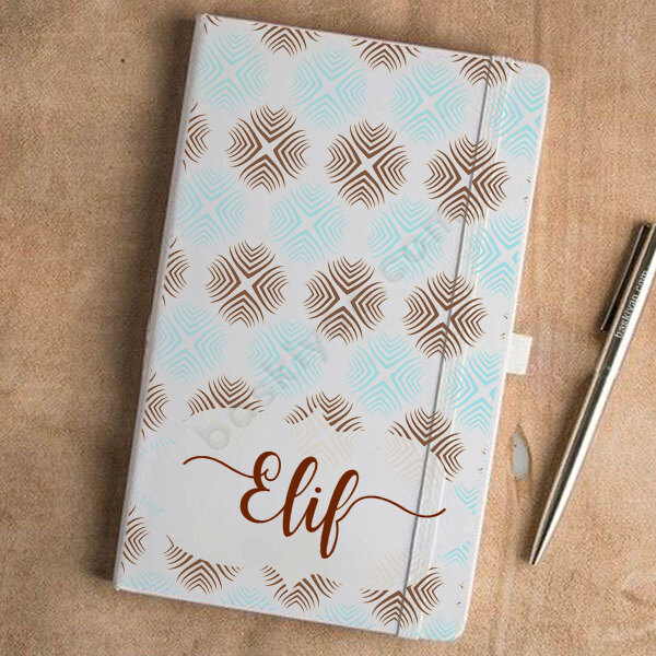 Kişiye Özel Mavi Desenli Beyaz Ajanda online tasarla