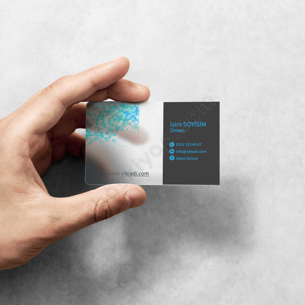 Kişiye Özel Mavi Temalı Pvc Şeffaf Kartvizit online tasarla