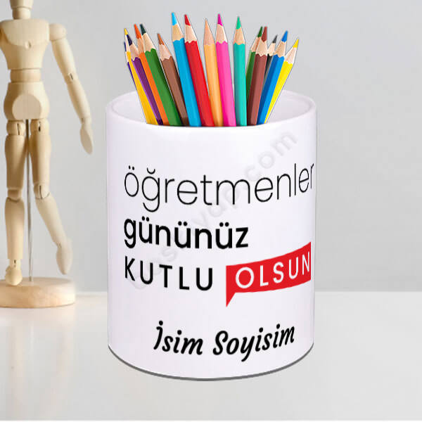 Kişiye Özel Öğretmenler Günü Tasarımlı Porselen Kalemlik online tasarla
