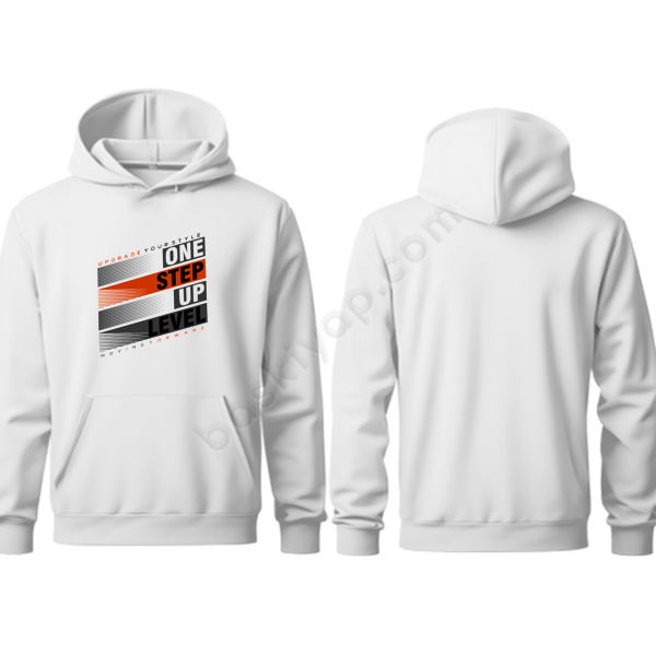 Kişiye Özel One Step Up Tasarımlı Kapşonlu Beyaz Sweatshirt online tasarla