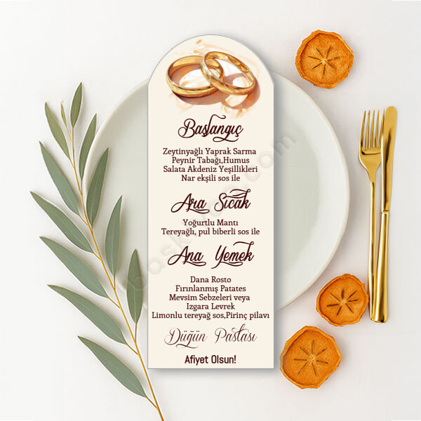 Kişiye Özel Oval Düğün Menüsü Kartı online tasarla