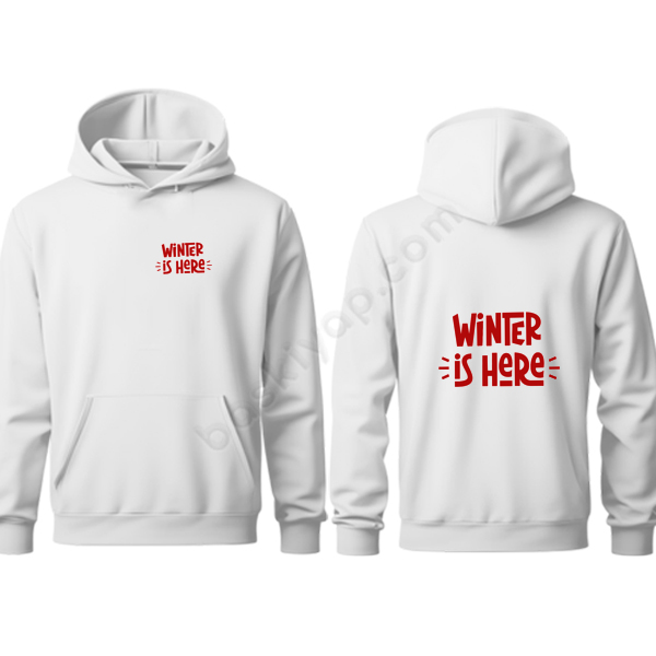 Kişiye Özel Winter İs Here Yazılı Kapşonlu Beyaz Sweatshirt online tasarla