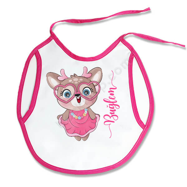 Geyik Baskılı Kız Bebek Mama Önlüğü online tasarla