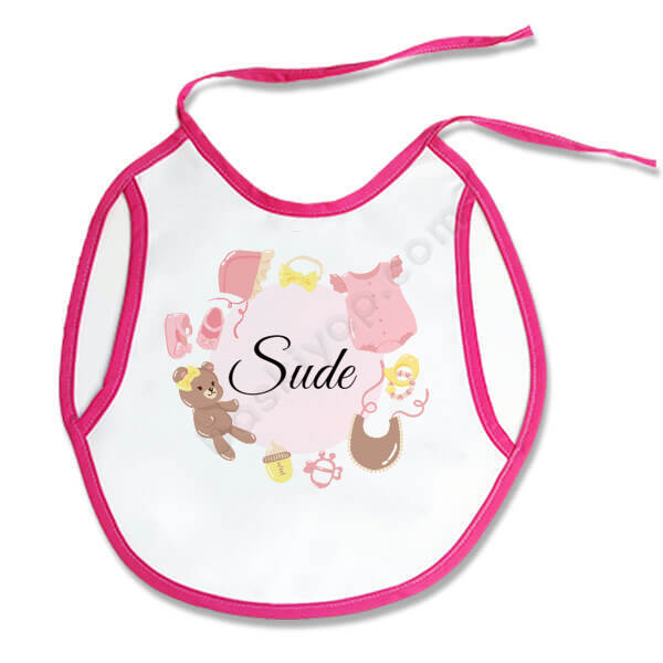 Ayıcık Baskılı Kız Bebek Mama Önlüğü online tasarla