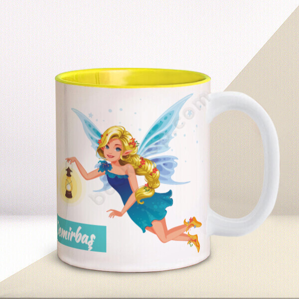 Kız Melek Tasarımlı 2 İçi Sarı Kupa online tasarla