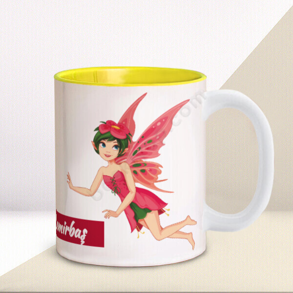 Kız Melek Tasarımlı 3 İçi Sarı Kupa online tasarla