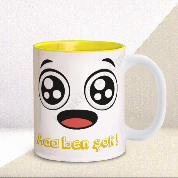 Komik Yüz Tasarımlı Sarı Kupa online tasarla