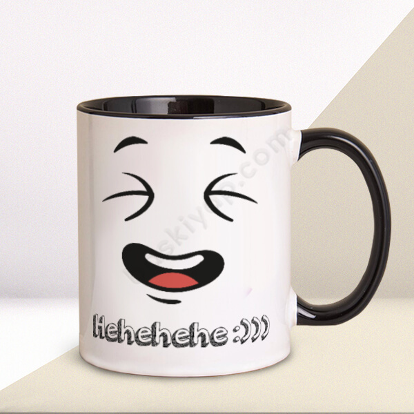 Komik Yüz Tasarımlı Siyah Kupa online tasarla