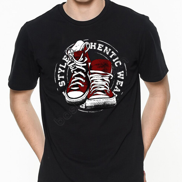 Konvers Ayakkabı Tasarım Baskılı Siyah Erkek Tişört online tasarla