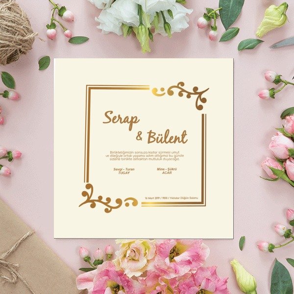 Krem Zemine Altın Çerçeveli online tasarla