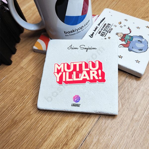 Kurumsal "2025" Yeni Yıl Promosyonu Doğal Taş Bardak Altlığı online tasarla