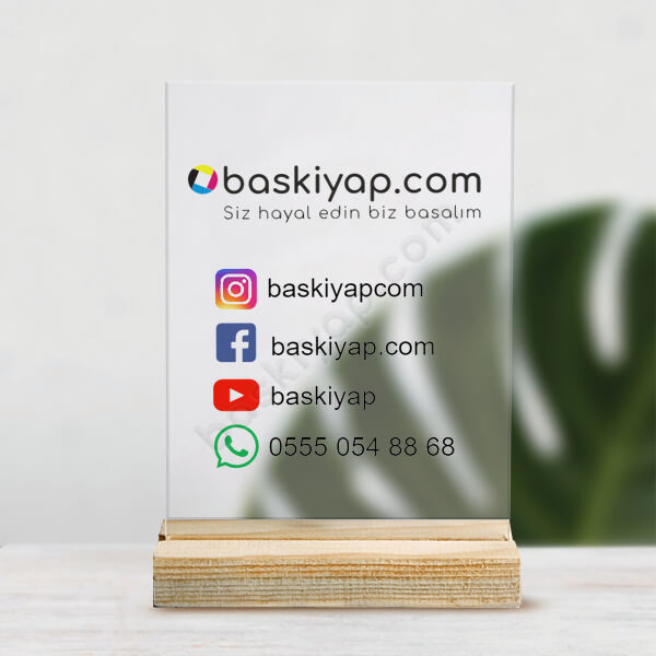 Kurumsal Reklamlı Kişiye Özel Pleksi Masaüstü Stand online tasarla