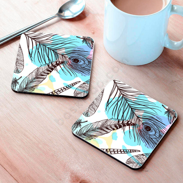 Kuş Tüyü Tasarım Bardak Altlığı online tasarla
