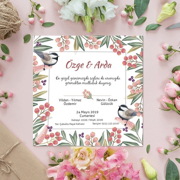 Kuşlu Çiçekli online tasarla