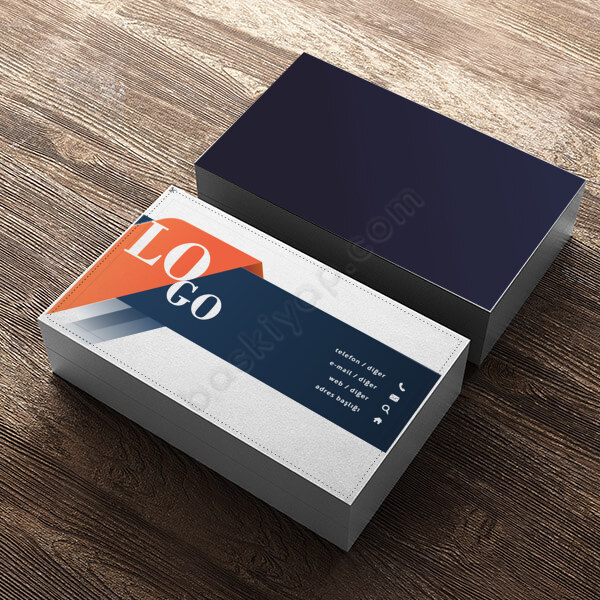 Lacivert Turuncu Desenli Kartvizit online tasarla