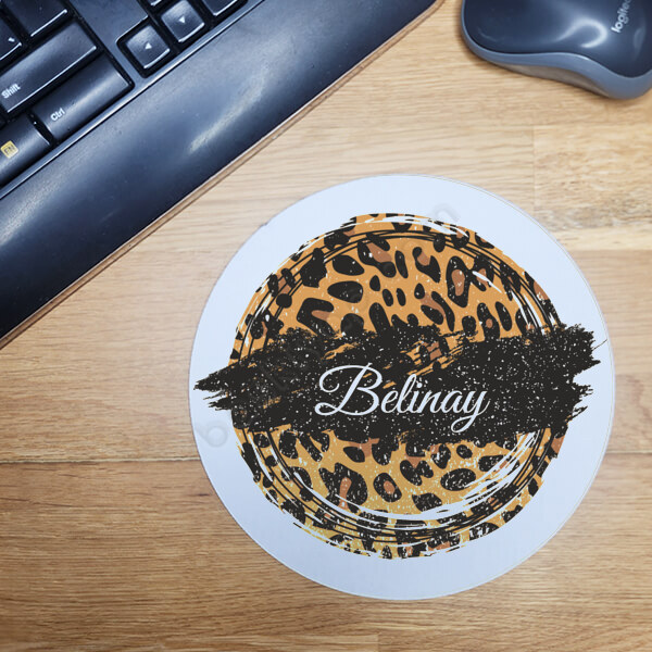 Leopar Çerçeveli Yuvarlak Mouse Pad online tasarla