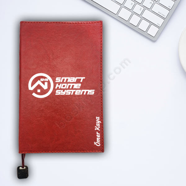 Logo Baskılı Kırmızı Suni Deri Not Defteri online tasarla