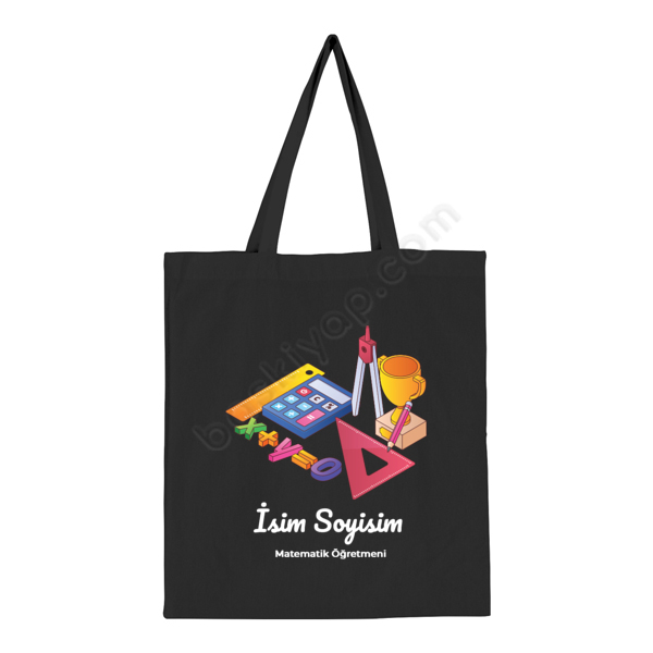 Matematik Öğretmenine Özel Baskılı Siyah Bez Çanta online tasarla
