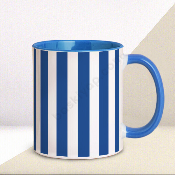 Mavi Beyaz Çizgili Kupa Bardak online tasarla