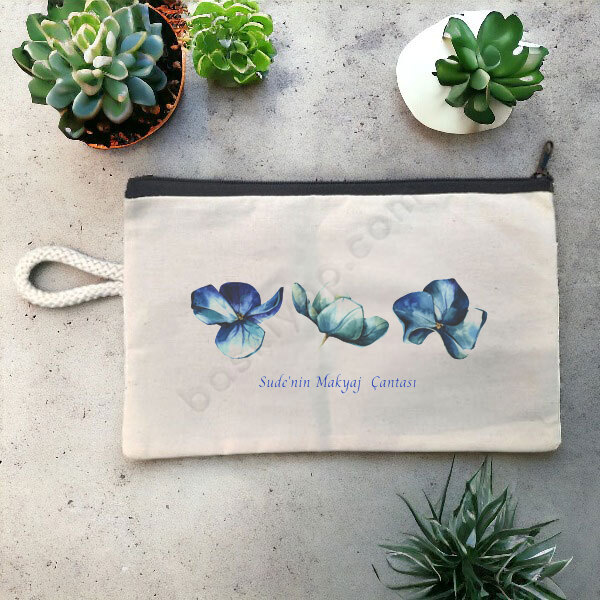Mavi Çiçek Tasarımlı Bez Kese online tasarla