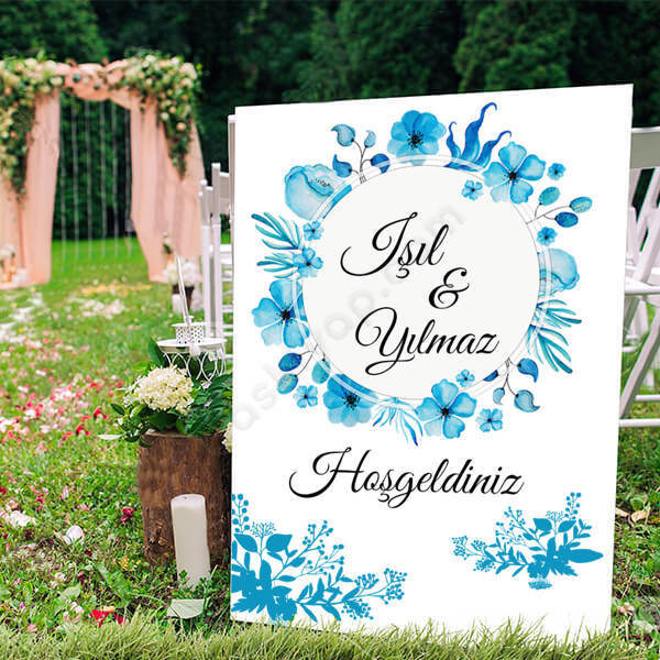 Mavi Çiçekli Ayaklı Pano online tasarla