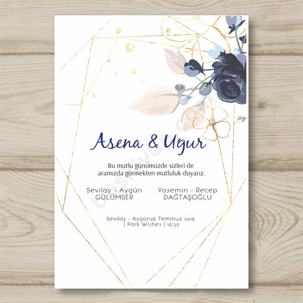 Mavi Çiçekli Davetiye 10X15 online tasarla