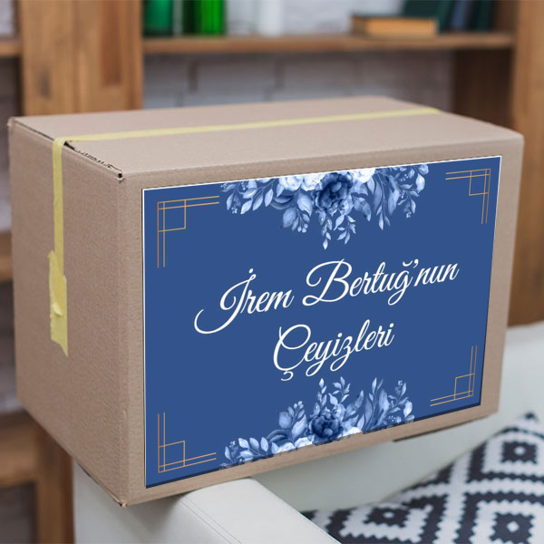 Mavi Çiçekli Gold Kenarlı online tasarla