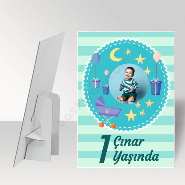 Mavi Çizgili Baby Shower Ayaklı Pano online tasarla